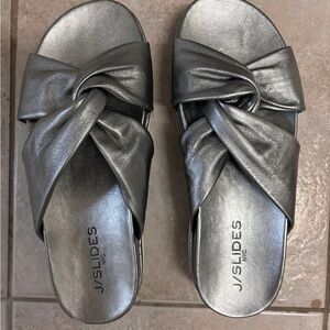 J/SLIDES Metallic Silver Women's Sandals